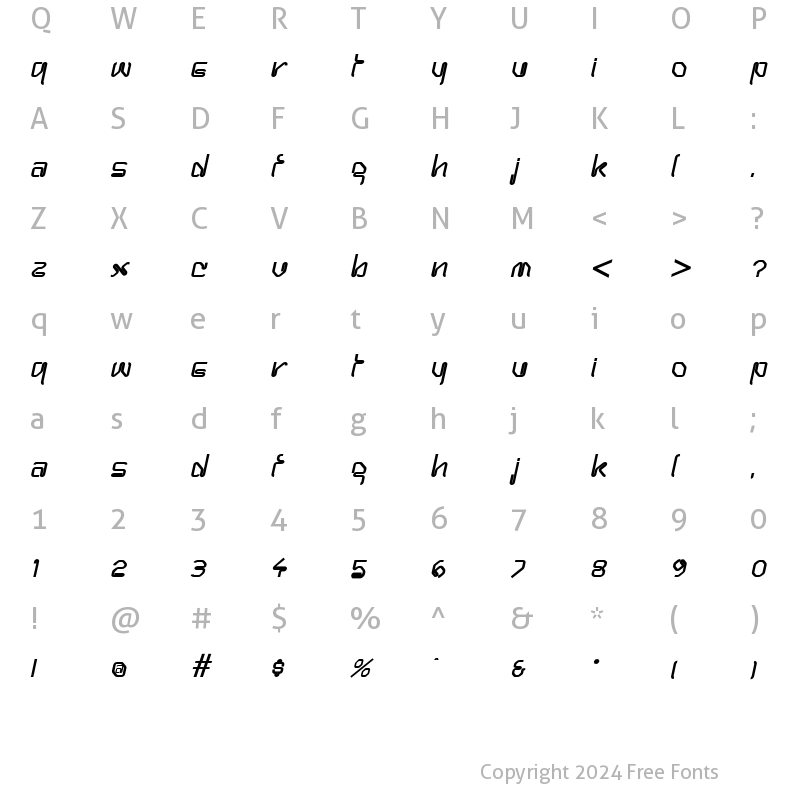 Character Map of Hanger Bold Italic