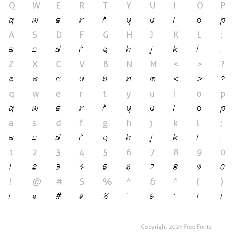 Character Map of Hanger Italic