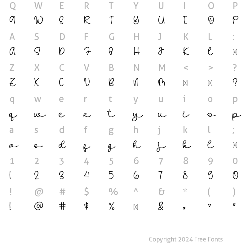 Character Map of Hanimoon Regular