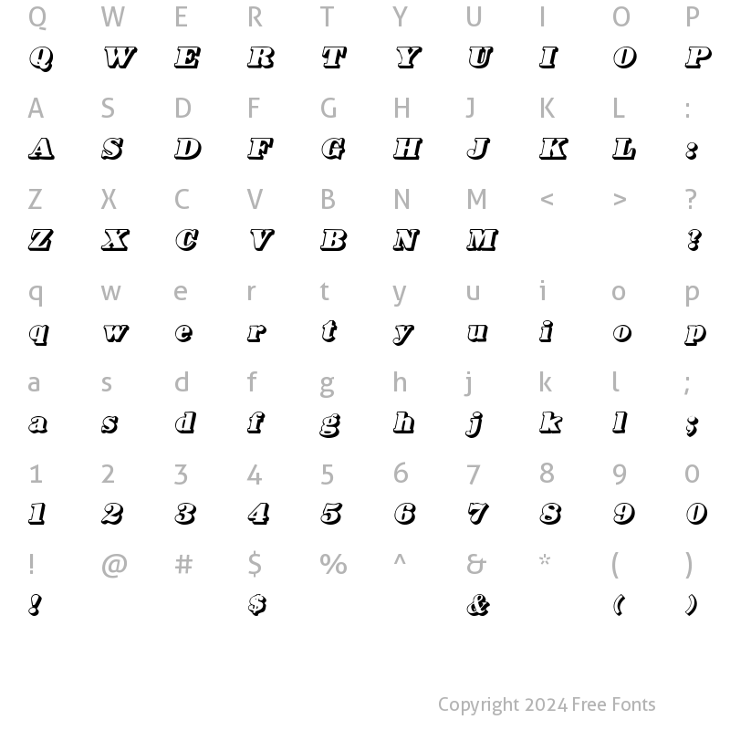 Character Map of HankyShadow Italic