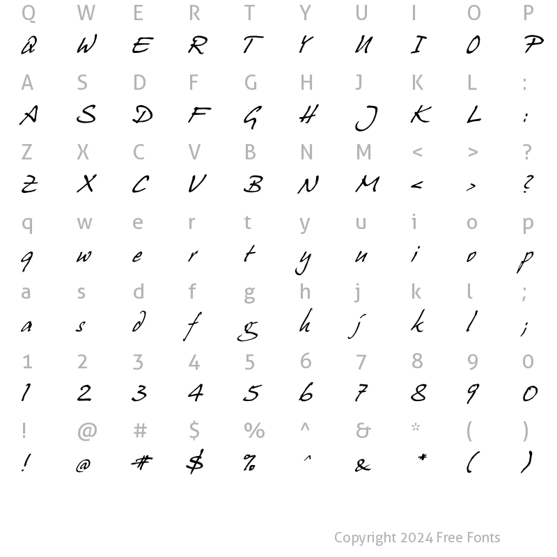 Character Map of HansHand Italic