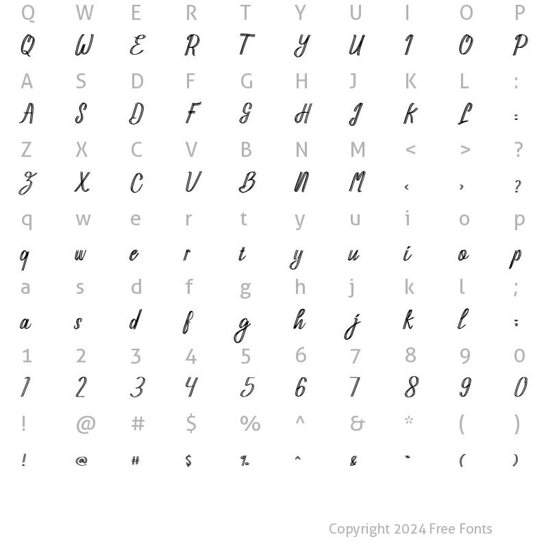 Character Map of Hantlay Brush Style