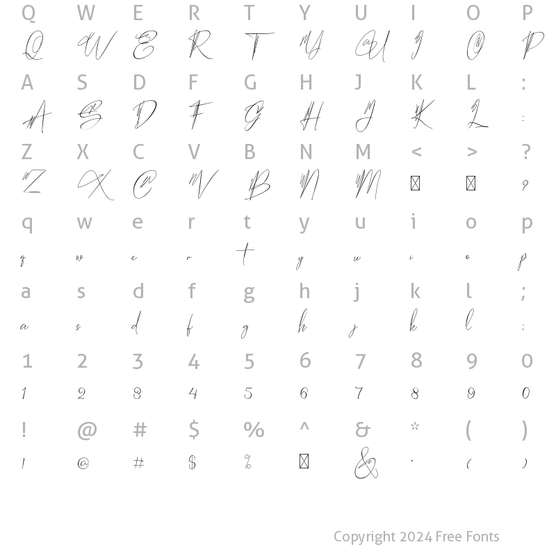 Character Map of Hantoria Signature NoLigature