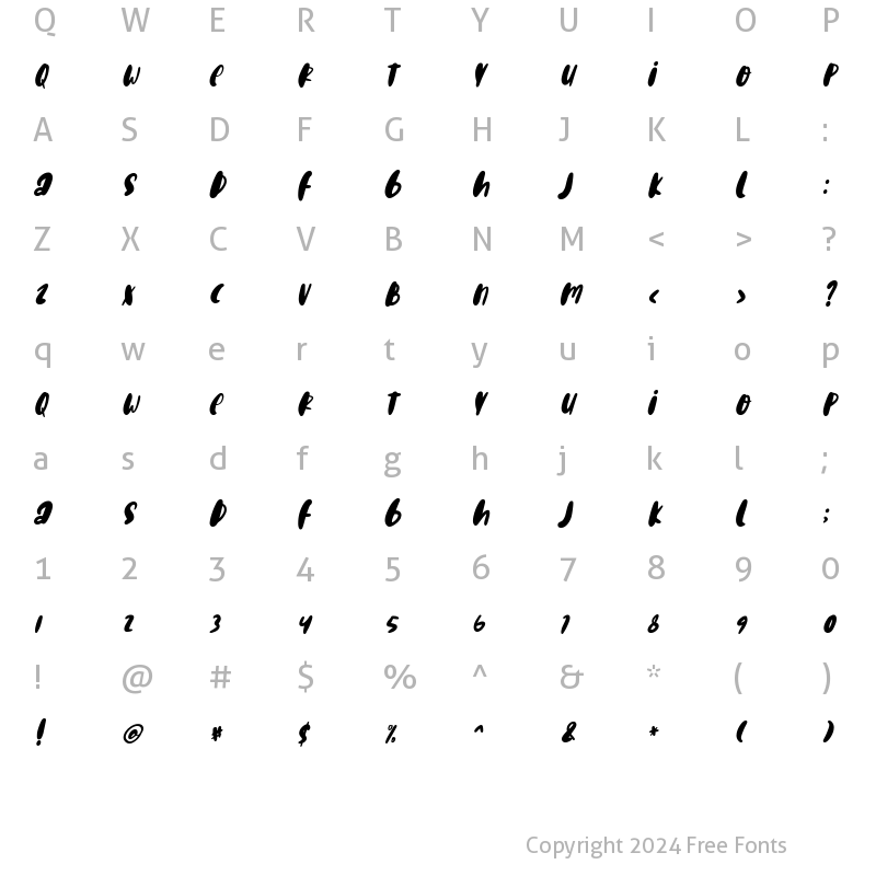 Character Map of Happy Holiday Italic