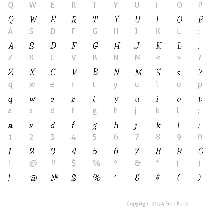 Character Map of Happy Italic