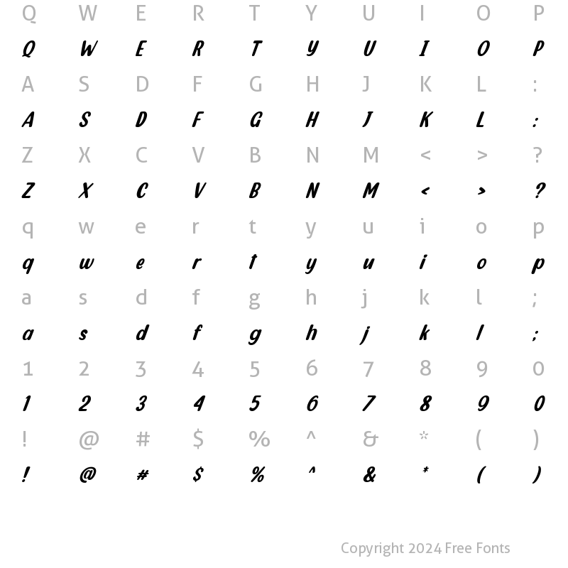 Character Map of Happy Lucky Italic