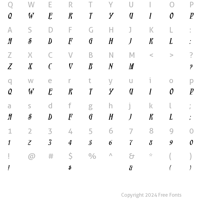 Character Map of HardinCaps BoldItalic