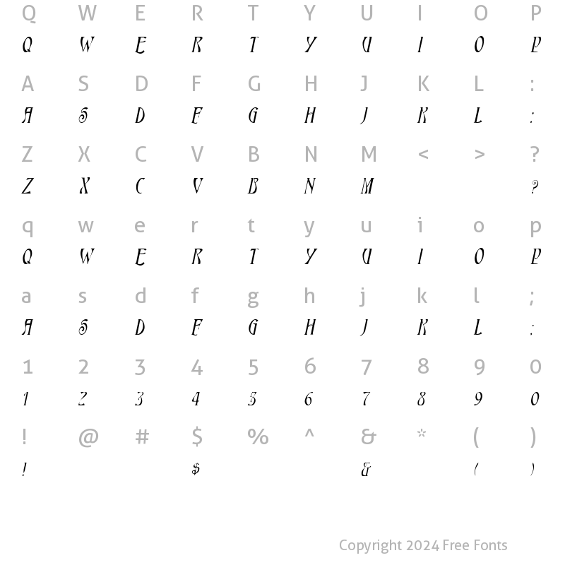 Character Map of HardinCaps Italic