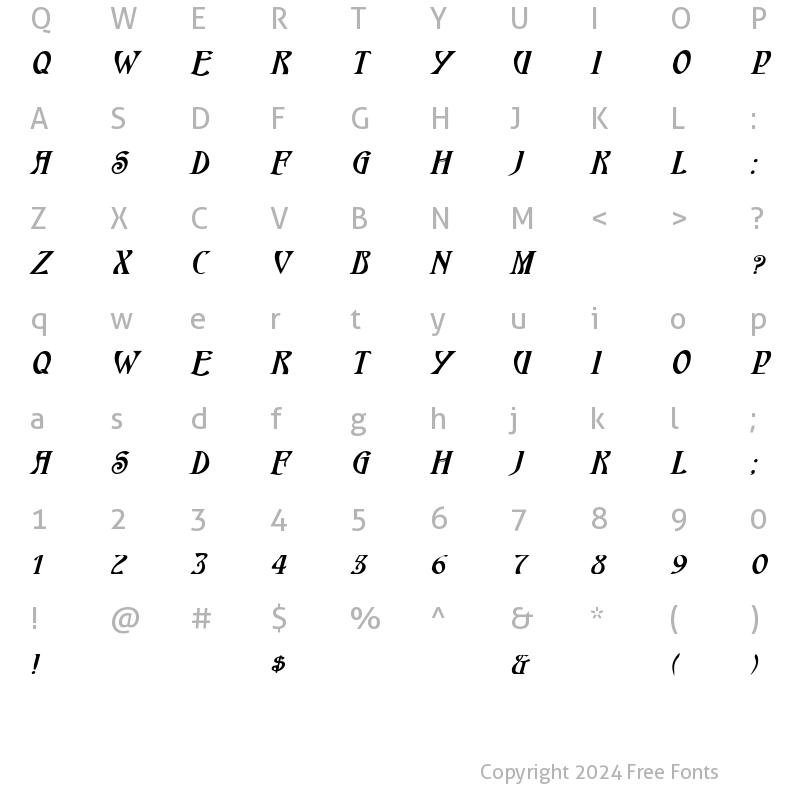 Character Map of HardinCapsWide BoldItalic