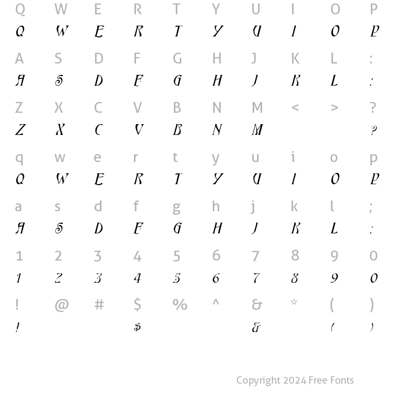 Character Map of HardinCapsWide Italic