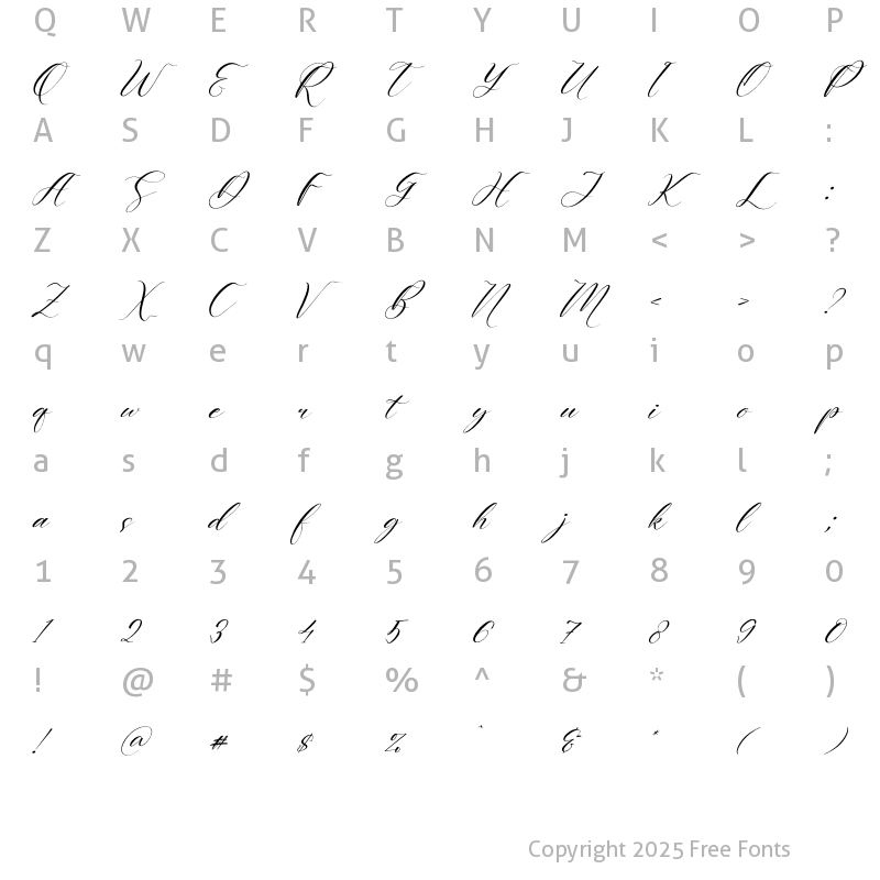 Character Map of Harietta Bulmer Italic
