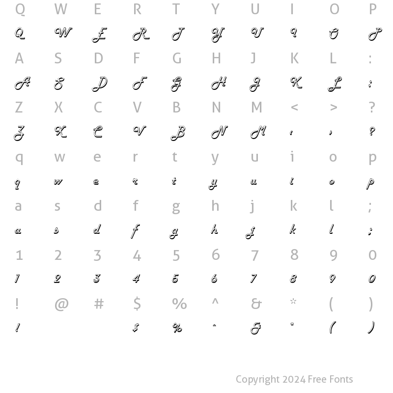 Character Map of Harlow Outline Regular