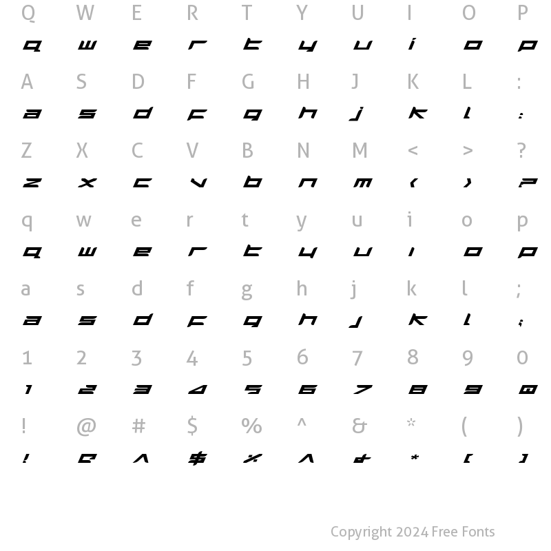 Character Map of Harrier Bold Expanded Italic Bold Expanded Italic