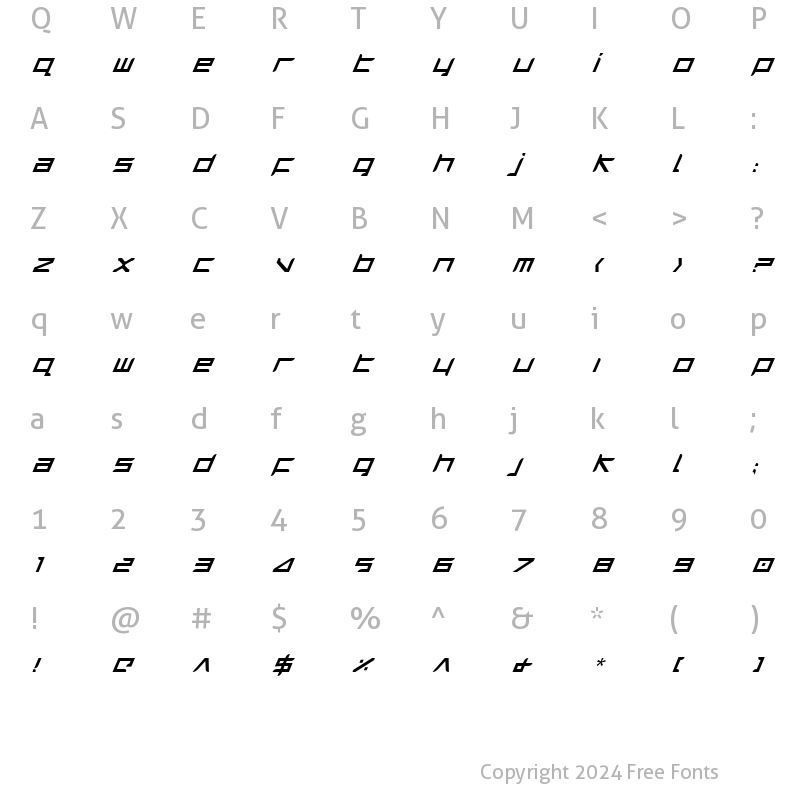 Character Map of Harrier Italic Italic
