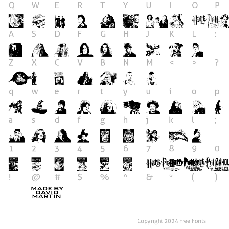 Character Map of Harry Potter and the Dingbats Regular