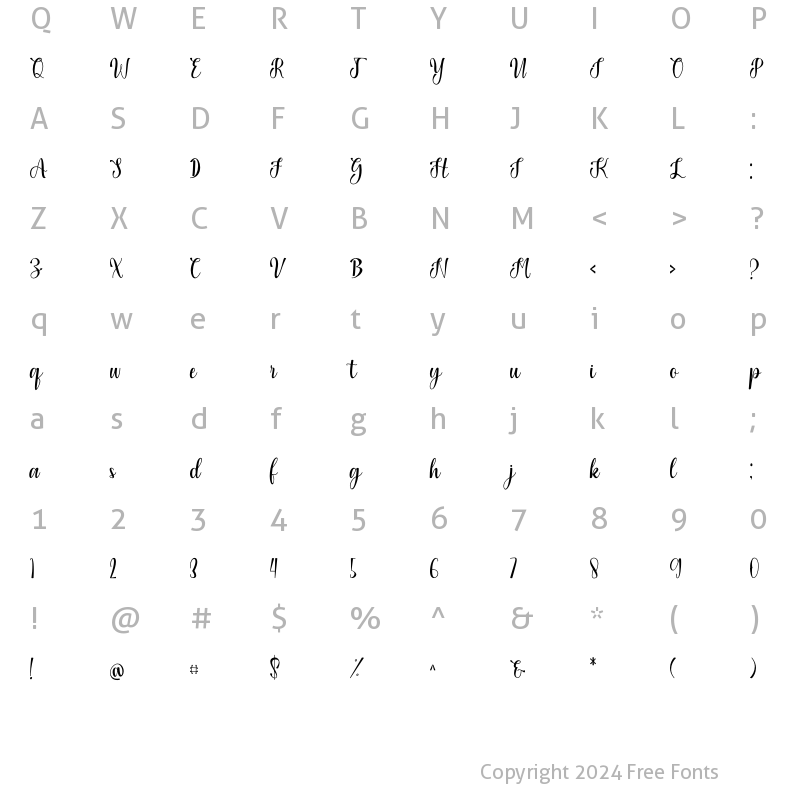 Character Map of Harvest Love Regular