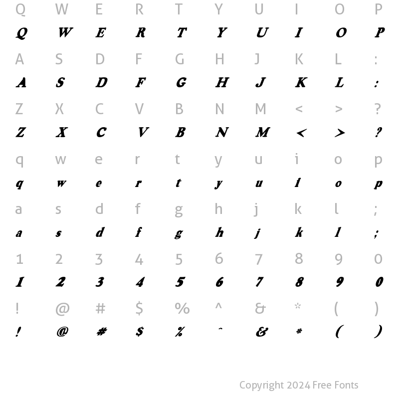 Character Map of HarveyGrey-Italic Regular