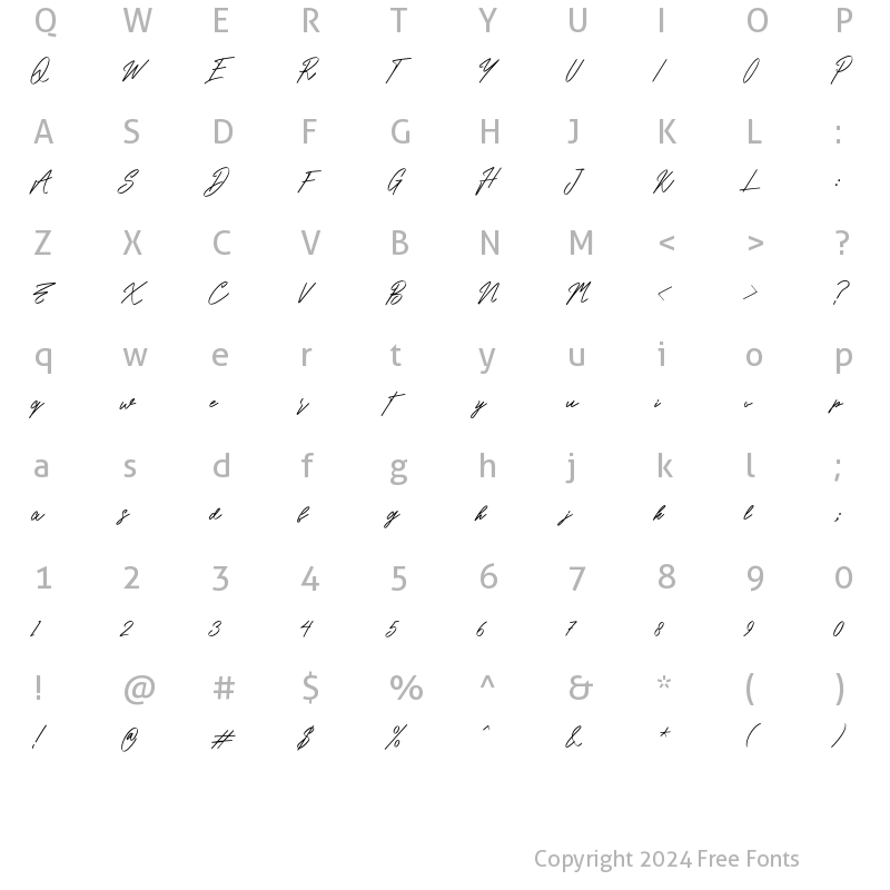 Character Map of Hastalovista Regular