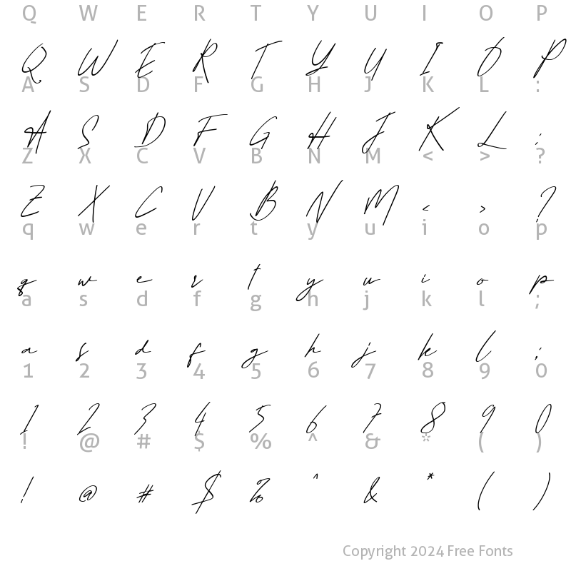 Character Map of Hastan Signature Italic