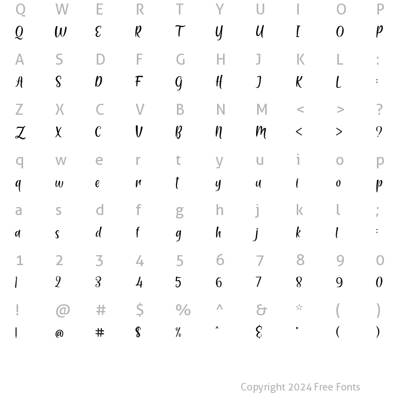 Character Map of Haystay Melody Regular