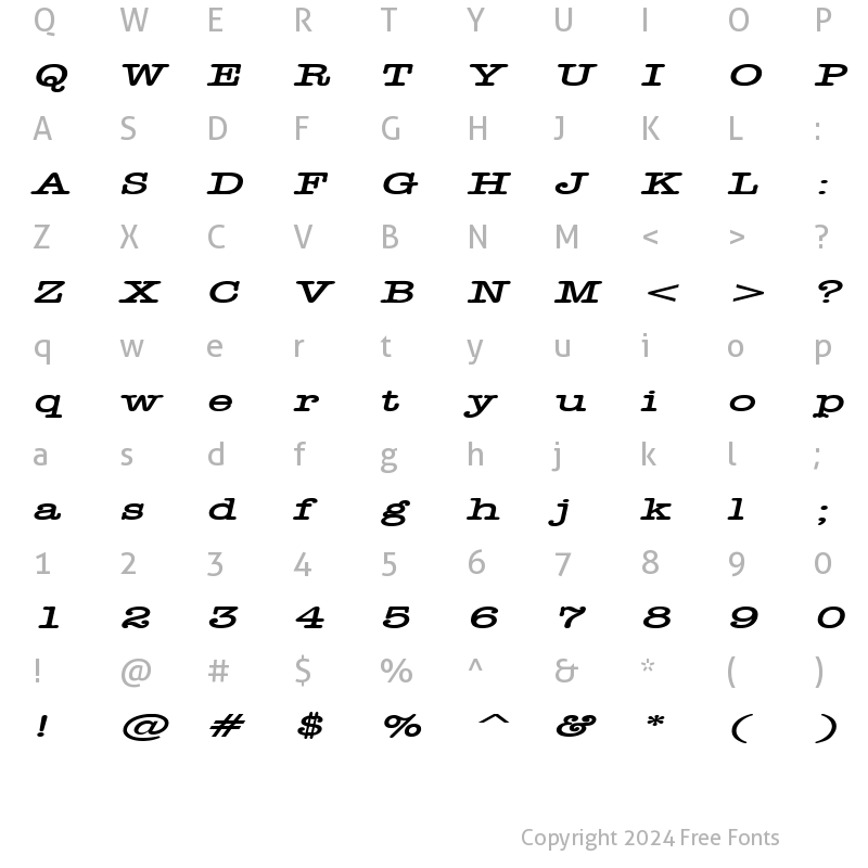 Character Map of Headline Extended BoldItalic