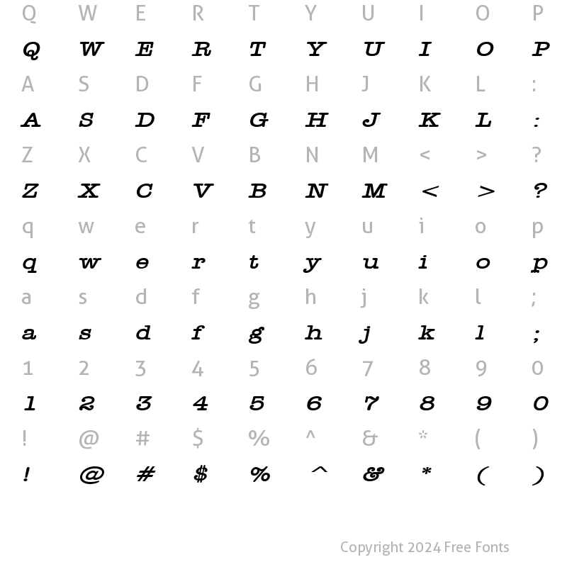 Character Map of Headline Wide BoldItalic