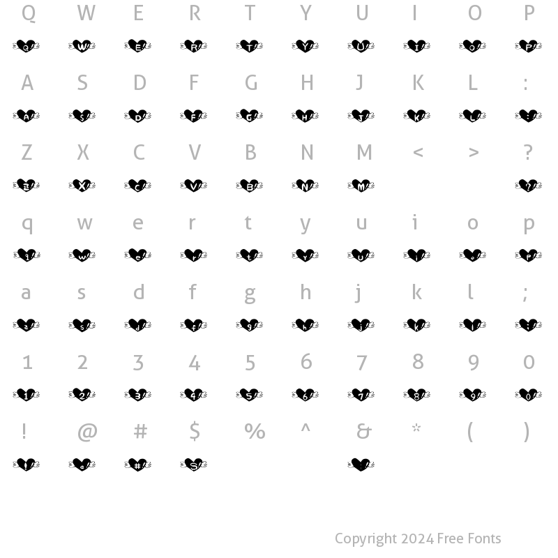 Character Map of Heart Font Heart Font