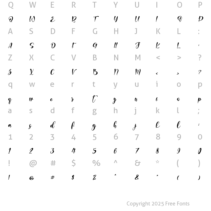 Character Map of heartberry Italic