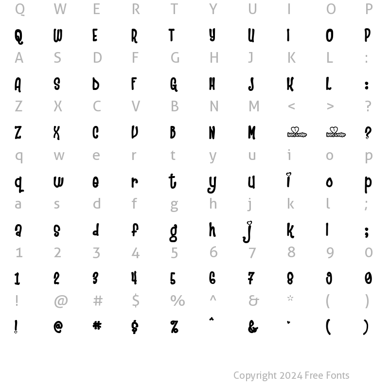 Character Map of Heartbreaker Regular