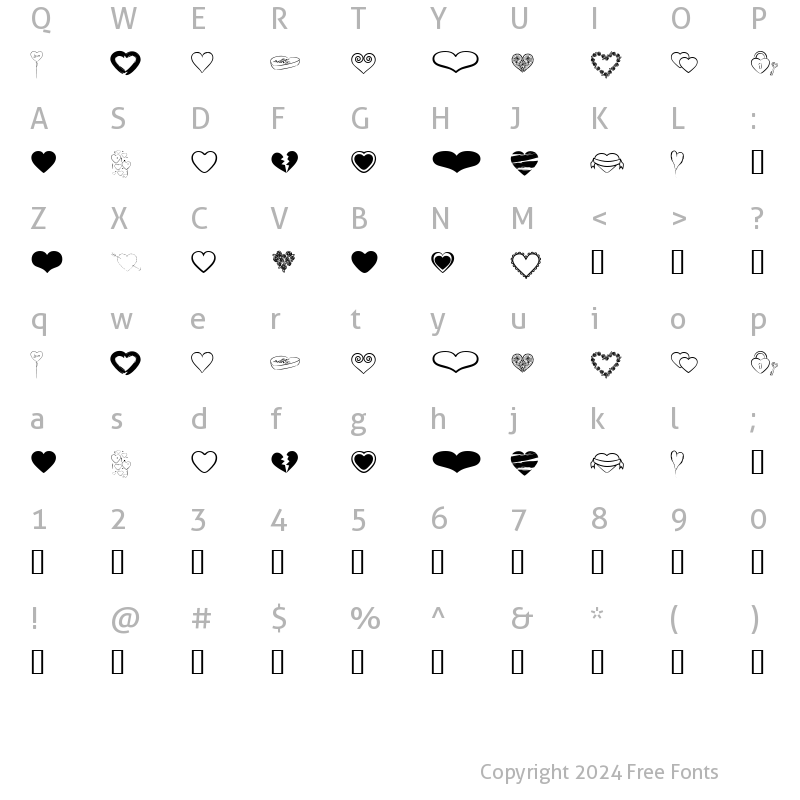Character Map of Hearts BV Regular