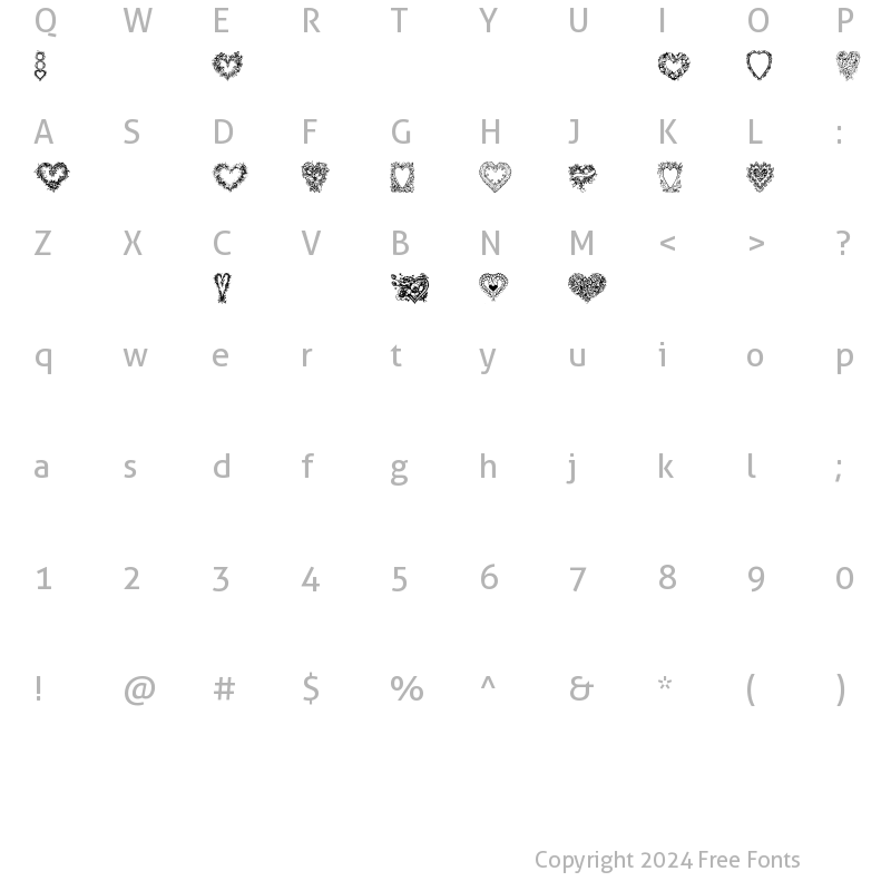 Character Map of Hearts of Lime Regular