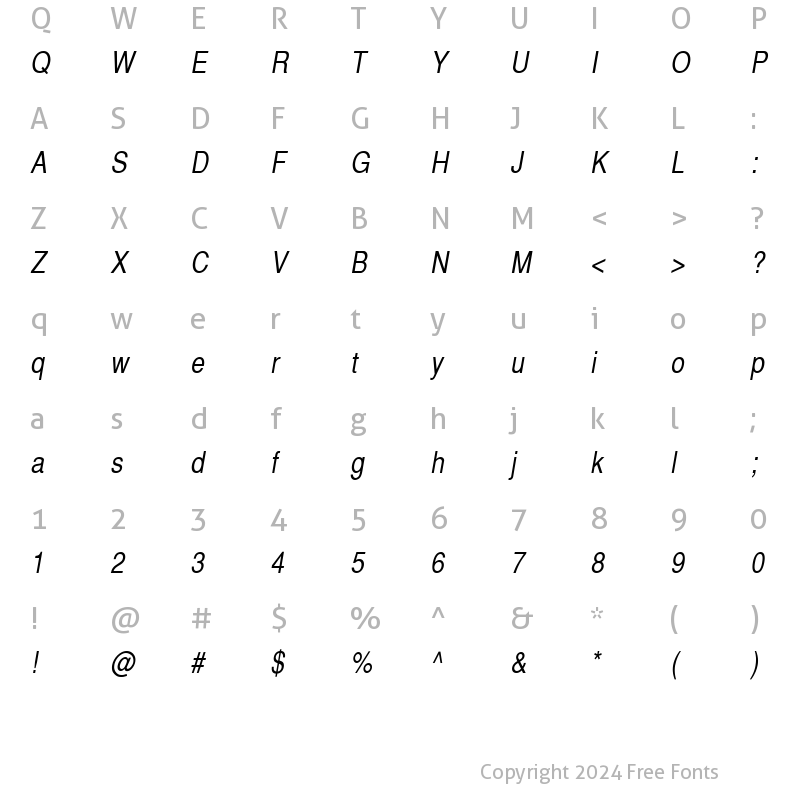 Character Map of HeaveneticaNarrowSH Oblique