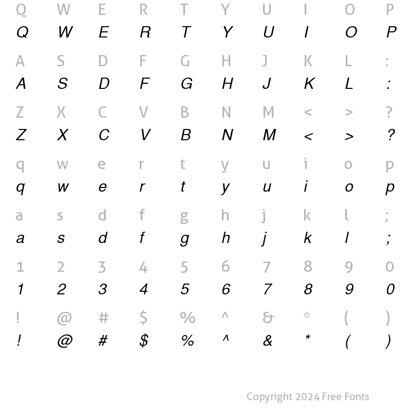 Character Map of HeaveneticaSH Oblique