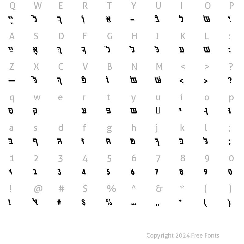 Character Map of HebrewAaronSSK BoldItalic