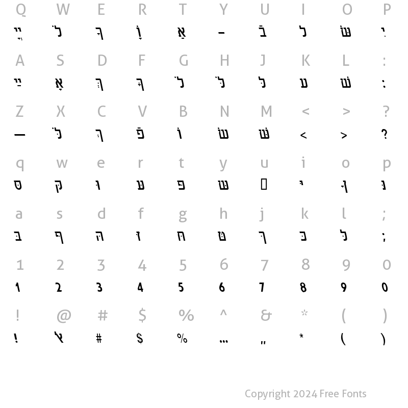 Character Map of HebrewAaronSSK Italic