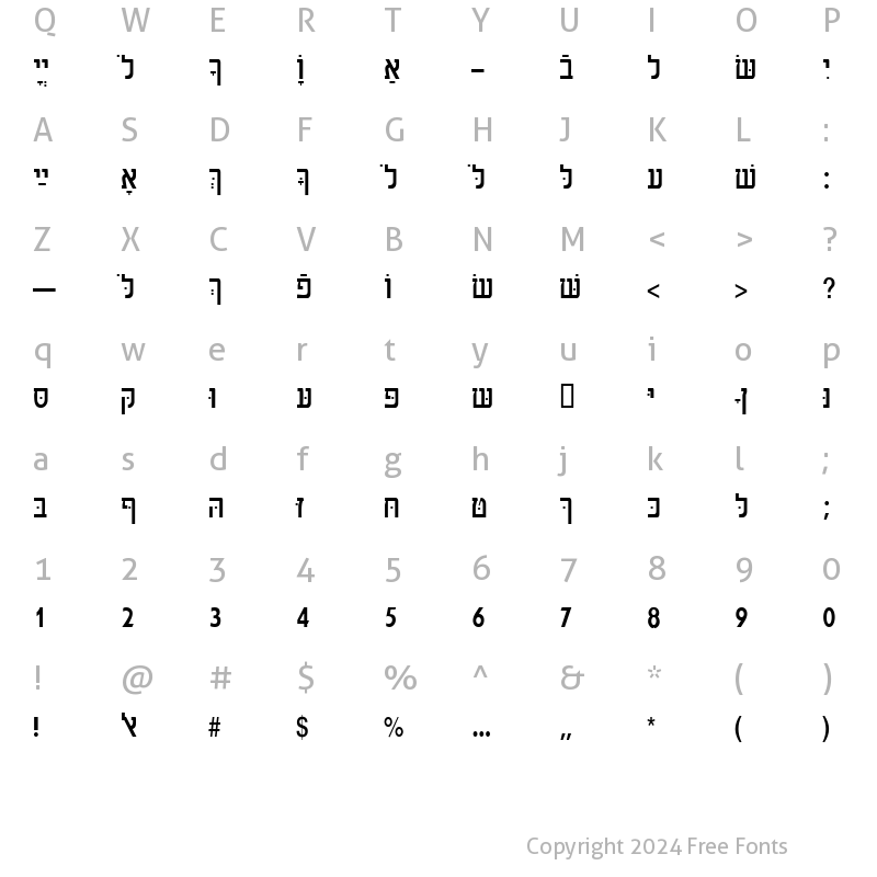 Character Map of HebrewAaronSSK Regular