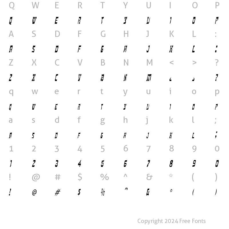 Character Map of HebrewCondensed Italic