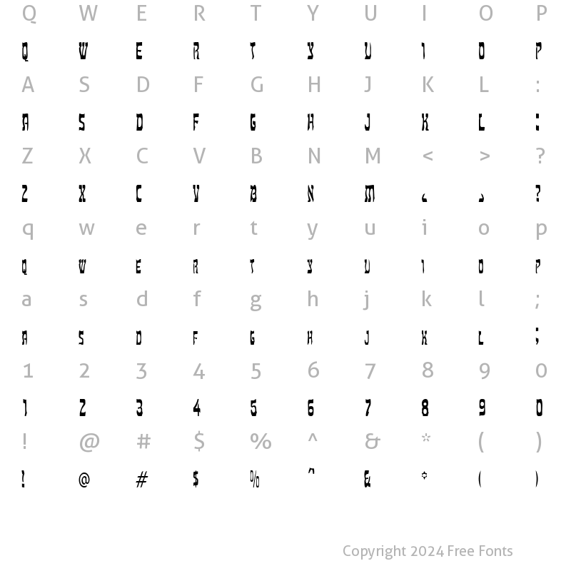 Character Map of HebrewCondensed Regular