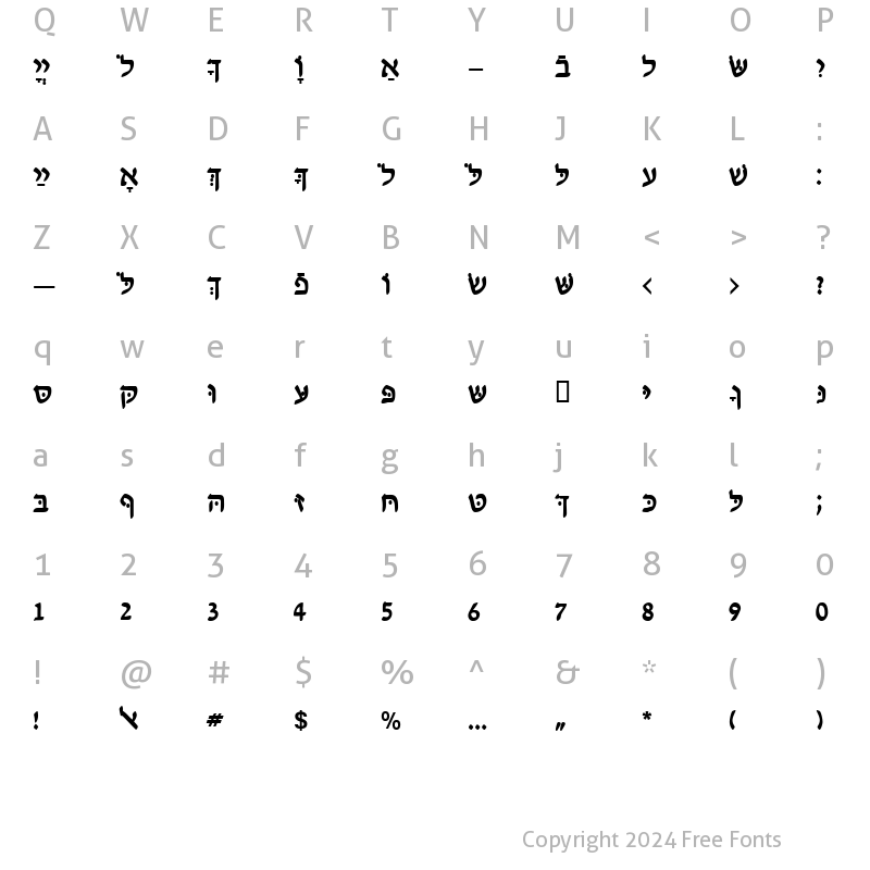 Character Map of HebrewDavidSSK Bold