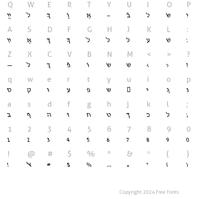 Character Map of HebrewDavidSSK Italic