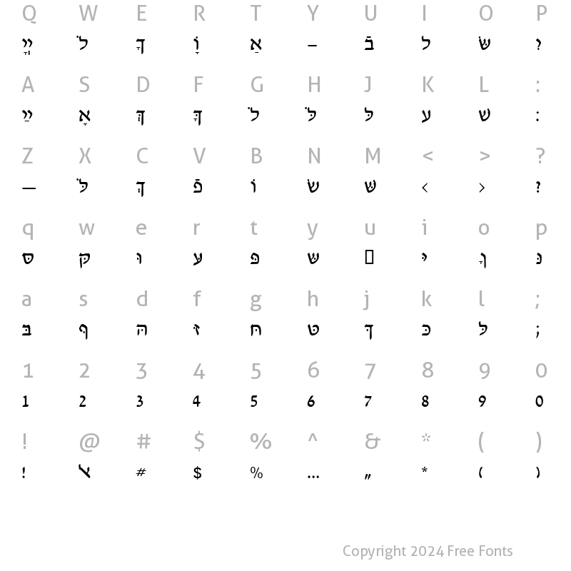 Character Map of HebrewDavidSSK Regular