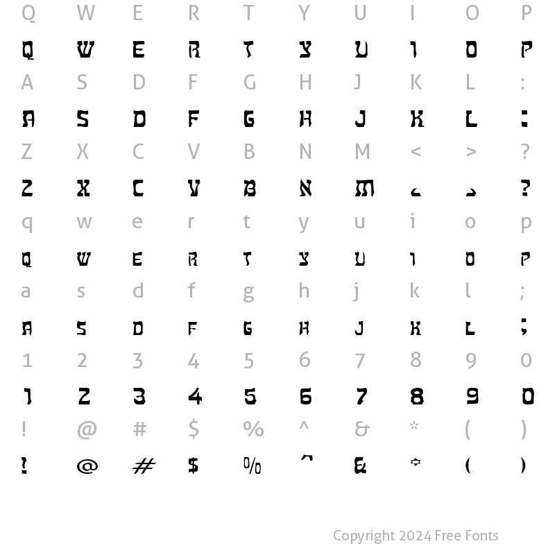 Character Map of HebrewExtended Regular