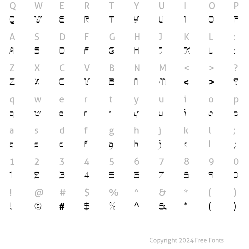 Character Map of HebrewLatino Light Regular