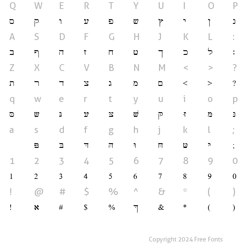 Character Map of HebrewUniversal Regular