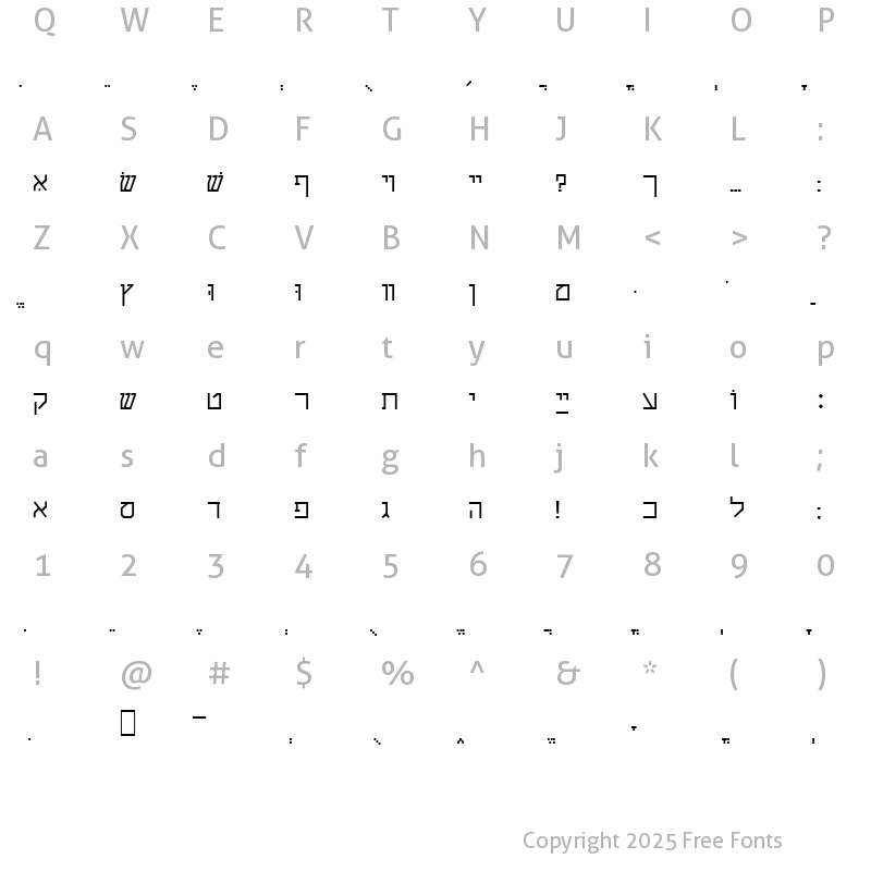 Character Map of HebrModern Becker Normal