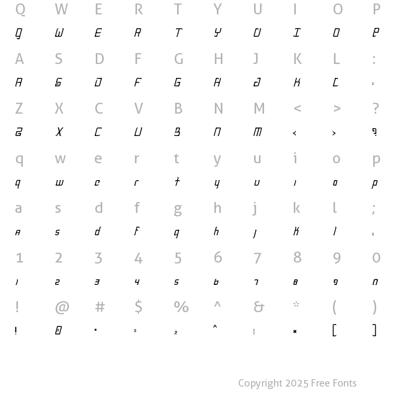 Character Map of Heckler Regular Italic