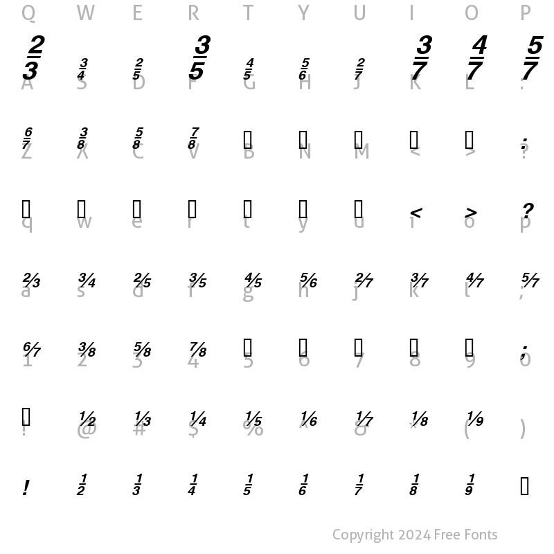 Character Map of HeFractions BoldItalic