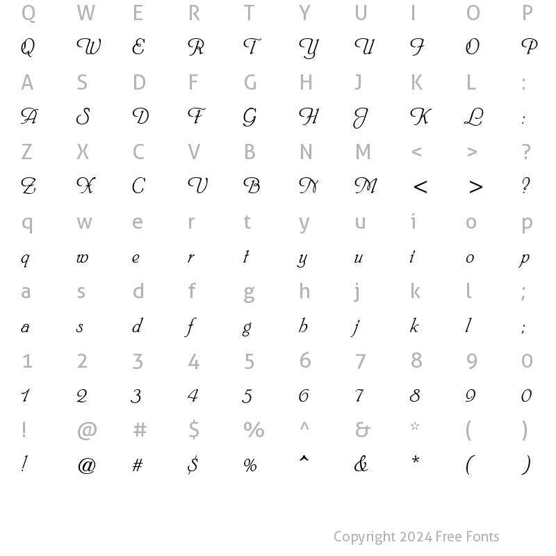 Character Map of Heinrich Script Regular