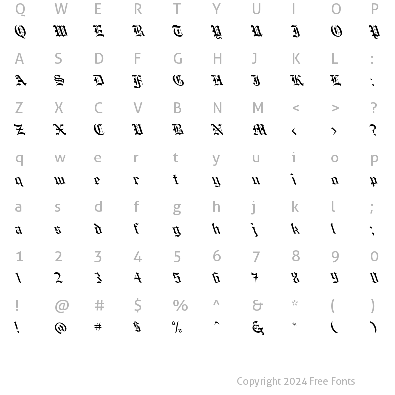 Character Map of Helena Leftified Regular