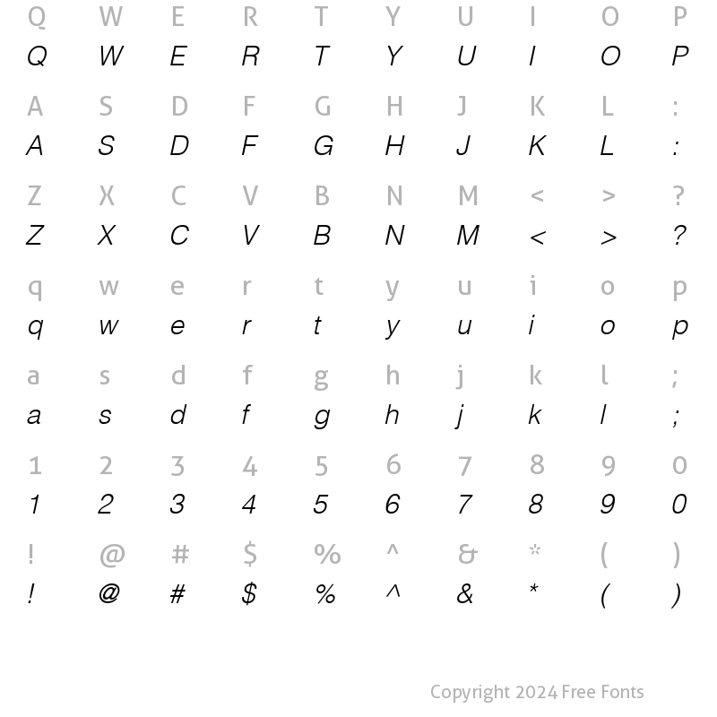 Character Map of HeliosLight Italic